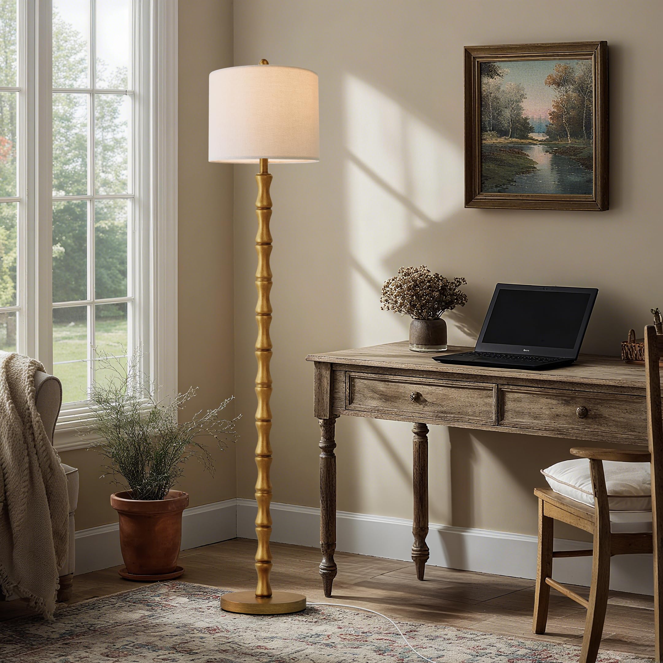 BOBOMOMO 62" Rustic Floor Lamp for Living Room, Retro Farmhouse Floor Lamp Rotary Switch, Resin Standing Lamp for Living Room, Corner, Dining Room, Bedroom, House