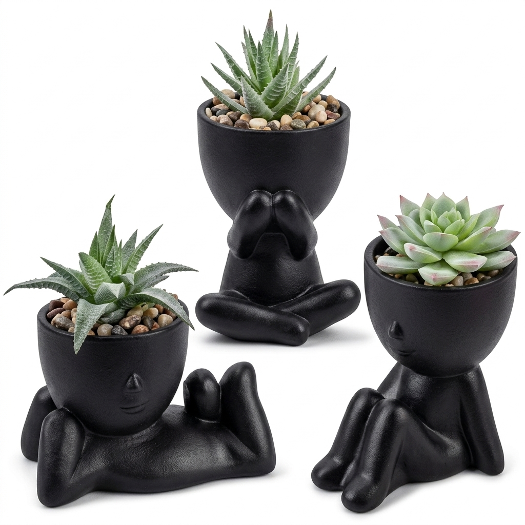 Der Rose 3Pcs Fake Succulents Plants Artificial for Black Bathroom Bedroom Home Living Room Halloween Decor Aesthetic Indoor